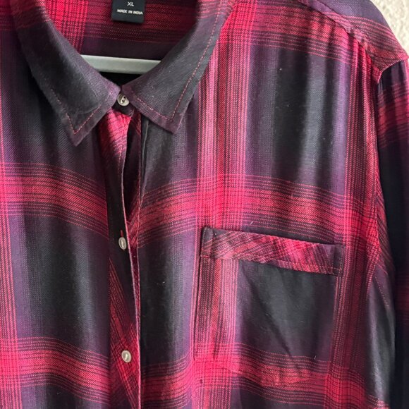 Lucky Brand Red & Black Plaid Tunic Top  XL -Convenient Slit Pockets- - Picture 7 of 15